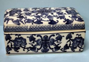 Blue and White Rectangular Covered Dish