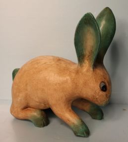 Carved Wooden Rabbit with Turquoise Accent