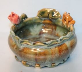 Small Glazed Pottery Bowl with Frog