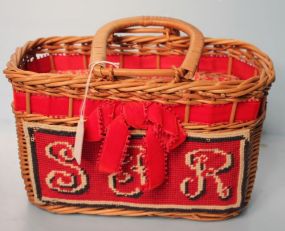 Crochet Front Straw Handbag, Initials SPR