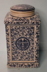 Blue and White Square Oriental Covered Jar