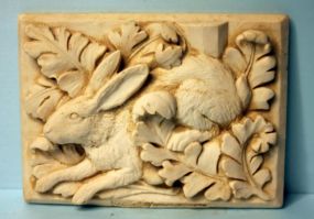 Resin Wall Plaque with Rabbit and Fern Design