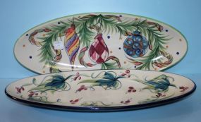 Two Large Gail Pittman Trays with Christmas Balls