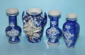 Four Small Blue and White Porcelain Vases