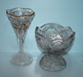 Two Small Pieces Pressed Glass; Bud Vase and Punch Bowl