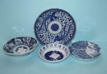 Four Small Blue and White Porcelain Dishes