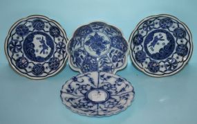 Three Blue and White Small Porcelain Dishes and One Small Bowl