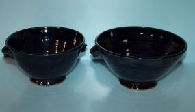Two Cobalt Pottery Colanders