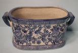 Rectangular Blue and White Two Handled Center Bowl