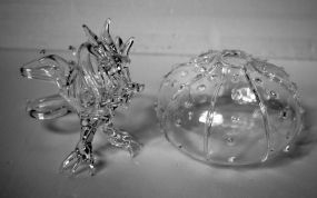 Clear Glass Sea Urchin Vase and Titan Art Glass Dragon