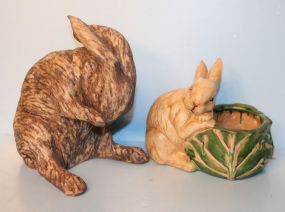 Pottery Bunny Planter and Resin Rabbit