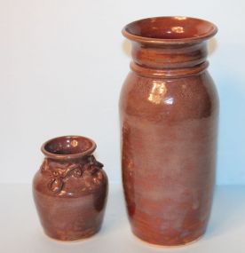 Two Brown Tone Pottery Vases
