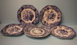 Group of Five Blue and White Plates with Wall Hangers