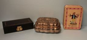 Three Jewelry Boxes/Tins Ornate silver tone jewelry box (6