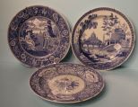 Three Spode Blue Room Collection Plates with Wall Hangers