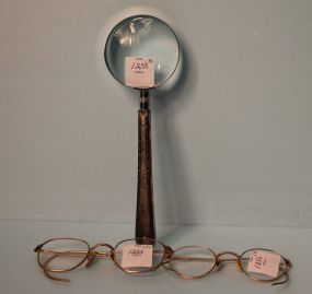 Silver Handle Magnifying Glass and Two Pair Spectacles