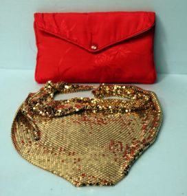 Gold Mesh Necklace in Red Bag
