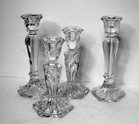 Four Crystal Candlestick Holders