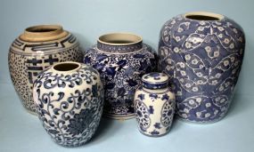 Five Various Size Blue and White Ginger Jars
