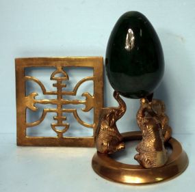 Three Brass Elephants and Brass Trivet