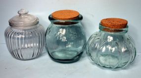 Two Corked Top Canisters and a Covered Canister