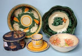 Three Ceramic Bowls, Decorative Demitasse Cup/Saucer and a Covered Dish