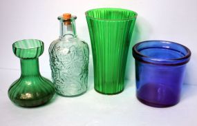 Group of Three Vases and a Cork Top Bottle