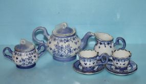 Seven Piece Blue and White Miniature Porcelain Tea Set
