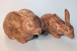 Two Brown Peters Pottery Rabbits