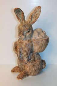 Standing Peters Pottery Rabbit with Basket on Back