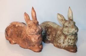 Two Reclining Peters Pottery Rabbits