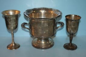 Silverplate Wine Cooler, Two Goblets