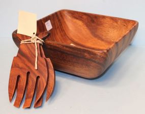 Three Piece Wood Hand Carved Salad Set