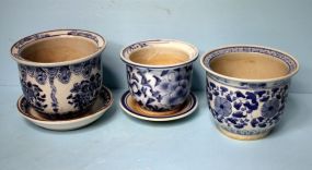 Group of Three Blue and White Chinese Import Flower Pot Holders