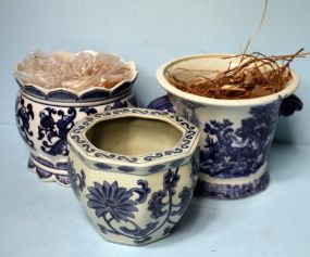 Three Blue and White Flower Pot Holders