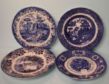 Four Blue and White Plates