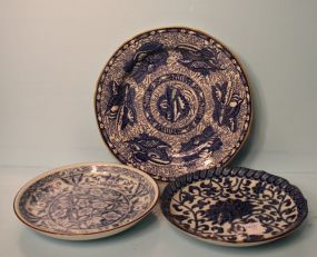 Three Blue and White Pieces Group of Lochs of Scotland China; two bowls and one plate; 8 1/2