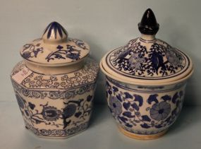 Two Blue and White Ginger Jars