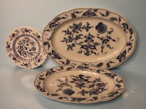 Two Blue Onion Pattern Platters and One Plate