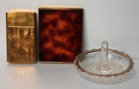 Glass Ring Holder, Brass Card Holder, Faux Tortoise Shell Cigarette Holder