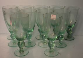 Set of Eleven Green Glass Stemmed Glasses