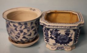 Two Blue and White Planters