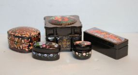 Five Small Hand Painted Lacquer Boxes