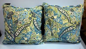 Pair of Blue and Green Floral Pattern Throw Pillows