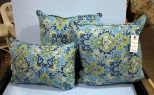 Three Bright Blue and Lime Green Throw Pillows