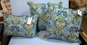 Three Bright Blue and Lime Green Throw Pillows