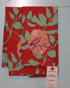 Pair of Red Kitchen Towels with Appliqued Bird