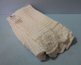 White Waffle Design Cotton Kitchen Towel with Crochet Trim