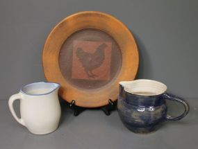 Two Pottery Pitchers and Plate 5 1/2