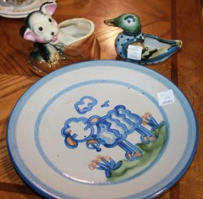 M.A. Hadley Plate along with Duck and Dog Figurine